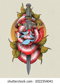 Dagger Rose Tattoo Old School Stock Vector (Royalty Free) 2022354041 ...