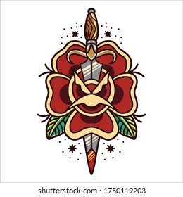 Dagger And Rose Tattoo Vector Design