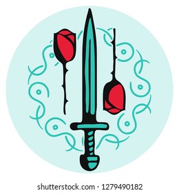 Dagger and roses with ornament