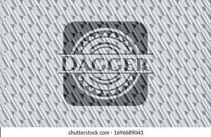 Dagger silver emblem or badge. Scales pattern. Vector Illustration. Detailed.