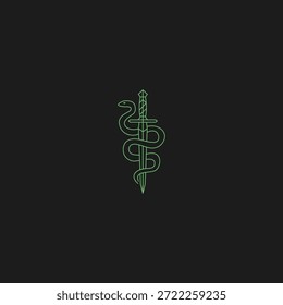Dagger and snake line art logo symbolizing danger, stealth, and power.