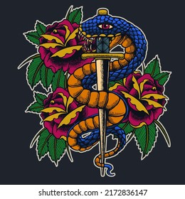 dagger snake vector print illustration