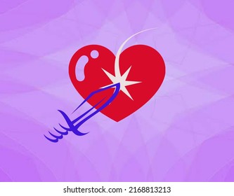 dagger stabbed love logo, purple background. Vector graphic illustration. q021b prints, posters, cards. Suitable for business