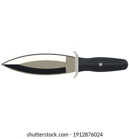 Dagger and tactical knife isolated on white background. Vector short heavy combat sharp blade or sword for attack and fight