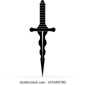 Dagger tattoo isolated on white. Knife icon. Sword with sharp blade. Contour of dirk. Logo template. Vector stock illustration