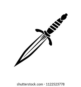 Dagger tattoo. Knife icon. Sword with sharp blade. Contour of dirk. Logo template. Vector illustration