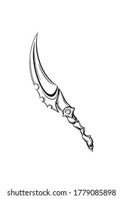 Dagger with teeth black and white graphics. Stock vector illustration