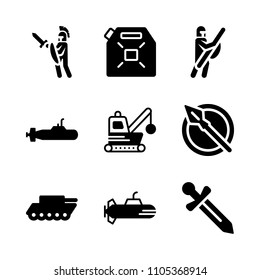 dagger, tool, nuclear and armored icons in War vector set. Graphics for web and design