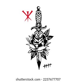 dagger vector illustration with roses concept
