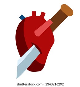 Daggered heart flat illustration on white