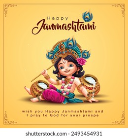 dahi handi Hindu Festival of Happy Shree Lord Krishna God Born Janmashtami. Abstrakte Vektorillustration Design. gelber Hintergrund