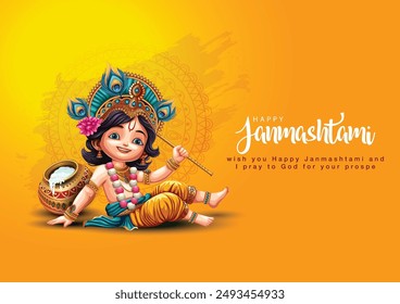 dahi handi Hindu festival of happy shree lord krishna god born janmashtami. abstract vector illustration design. yellow background