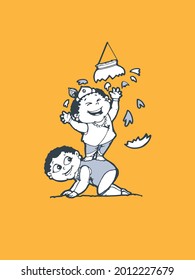 "Dahi Handi" mean pot of curd or butter. In India people celebrate this festival call "Gokulashtami" by building human pyramid. 