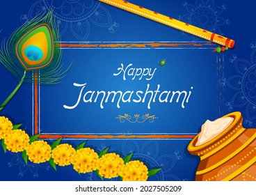 Dahi Handi, pot of cream on Krishna Janmashtami festival background of India in vector