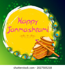 Dahi Handi, olla de crema en el fondo del festival Krishna Janmashtami de India en vector