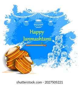 Dahi Handi, pot of cream on Krishna Janmashtami festival background of India in vector