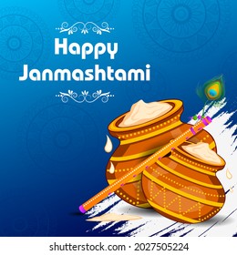 Dahi Handi, pot of cream on Krishna Janmashtami festival background of India in vector