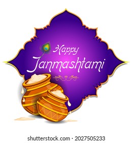 Dahi Handi, pot of cream on Krishna Janmashtami festival background of India in vector