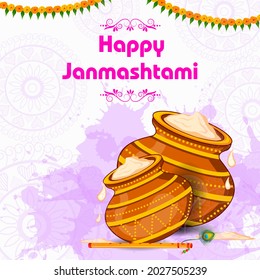 Dahi Handi, pot of cream on Krishna Janmashtami festival background of India in vector