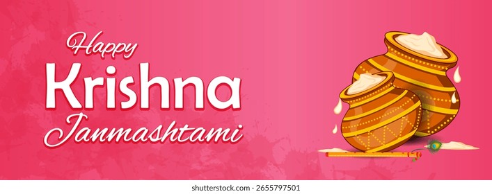Dahi Handi, pot of cream on Krishna Janmashtami festival background of India in vector
