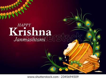 Dahi Handi, pot of cream on Krishna Janmashtami festival background of India in vector