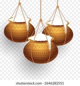 Dahi handi in transparent background for festival of shree krishna janmashtami. Matki vector illustration design.