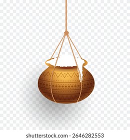 Dahi handi in transparent background for festival of shree krishna janmashtami. Matki vector illustration design.