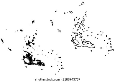 Dahlak Archipelago (State of Eritrea, Red Sea) map vector illustration, scribble sketch Dahlak Kebir, Nora, Dohul map