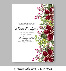 Dahlia burgundy floral elegant wedding invitation 