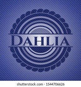 Dahlia emblem with jean high quality background. Vector Illustration. Detailed.