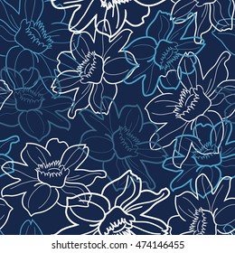 Dahlia floral line seamless vector pattern