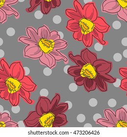 Dahlia floral seamless vector pattern