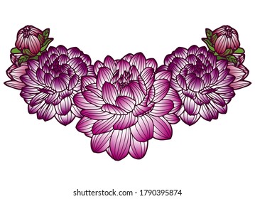 Dahlia flower. Illustration isolated on white background. T-shirt emblem, logo or tattoo