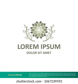 Dahlia Flower and Laurel Icon Vector Logo Template