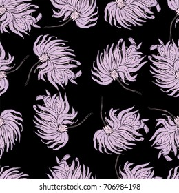 Dahlia Flower Seamless Pattern. Cute Floral Background for textile, wallpaper, apparel, wrapping, packaging, wedding invitations, home decor, etc. Vector