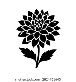Dahlia flower vector illustration black silhouette icon isolated white background blooming floral garden plant nature decorative design element.
