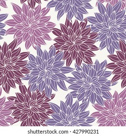 Dahlia flowers, hand drawn vector seamless pattern for textile, invitation, cards.