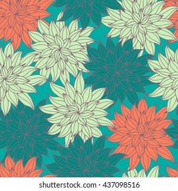 
Dahlia flowers, hand drawn vector seamless pattern for textile, invitation, cards.