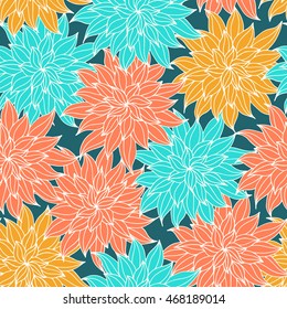 Dahlia flowers, hand drawn vector seamless pattern for textile, invitation, cards.