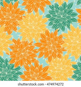 Dahlia flowers, hand drawn vector seamless pattern for textile, invitation, cards.