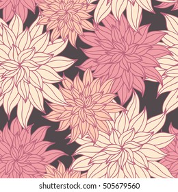 Dahlia flowers, hand drawn vector seamless pattern for textile, invitation, cards.