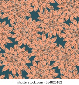 Dahlia flowers, hand drawn vector seamless pattern for textile, invitation, cards.