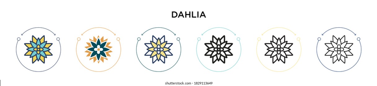 Dahlia icon in filled, thin line, outline and stroke style. Vector illustration of two colored and black dahlia vector icons designs can be used for mobile, ui, web