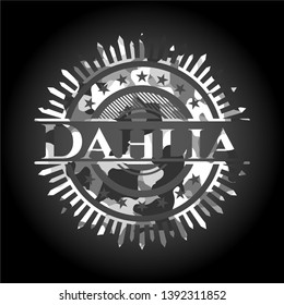 Dahlia on grey camouflaged pattern