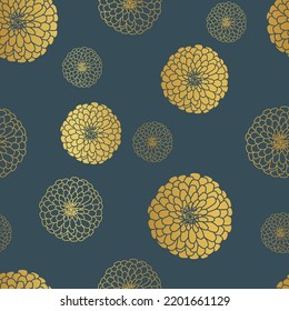 Dahlia Outline In Golden Vector Seamless Pattern