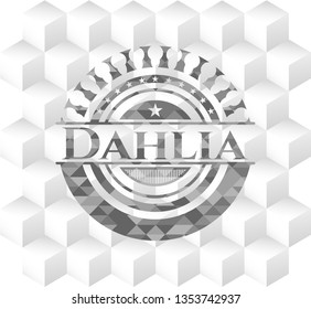 Dahlia realistic grey emblem with geometric cube white background