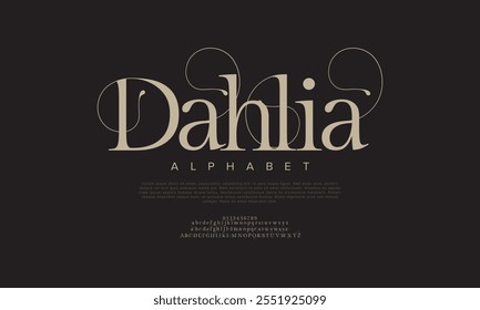 Dahlia typography beauty fashion elegant minimalist serif italic fonts decorative wedding vintage retro logos. Minimal luxury font alphabet logo. Vector illustration