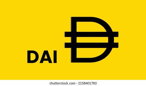 DAI coin cryptocurrency 3d logo isolated on yellow background with copy space. vector illustration of dai coin banner design concept.
