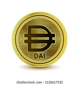 Dai (DAI) coin isolated on white background Cryptocurrency blockchain (crypto currency) digital currency, alternative currency. 3D Vector illustration. Symbol of business modern gold, money. 