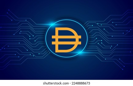 Dai crypto currency with circuit line vector bacground .Dai  vector illustration on blue background background